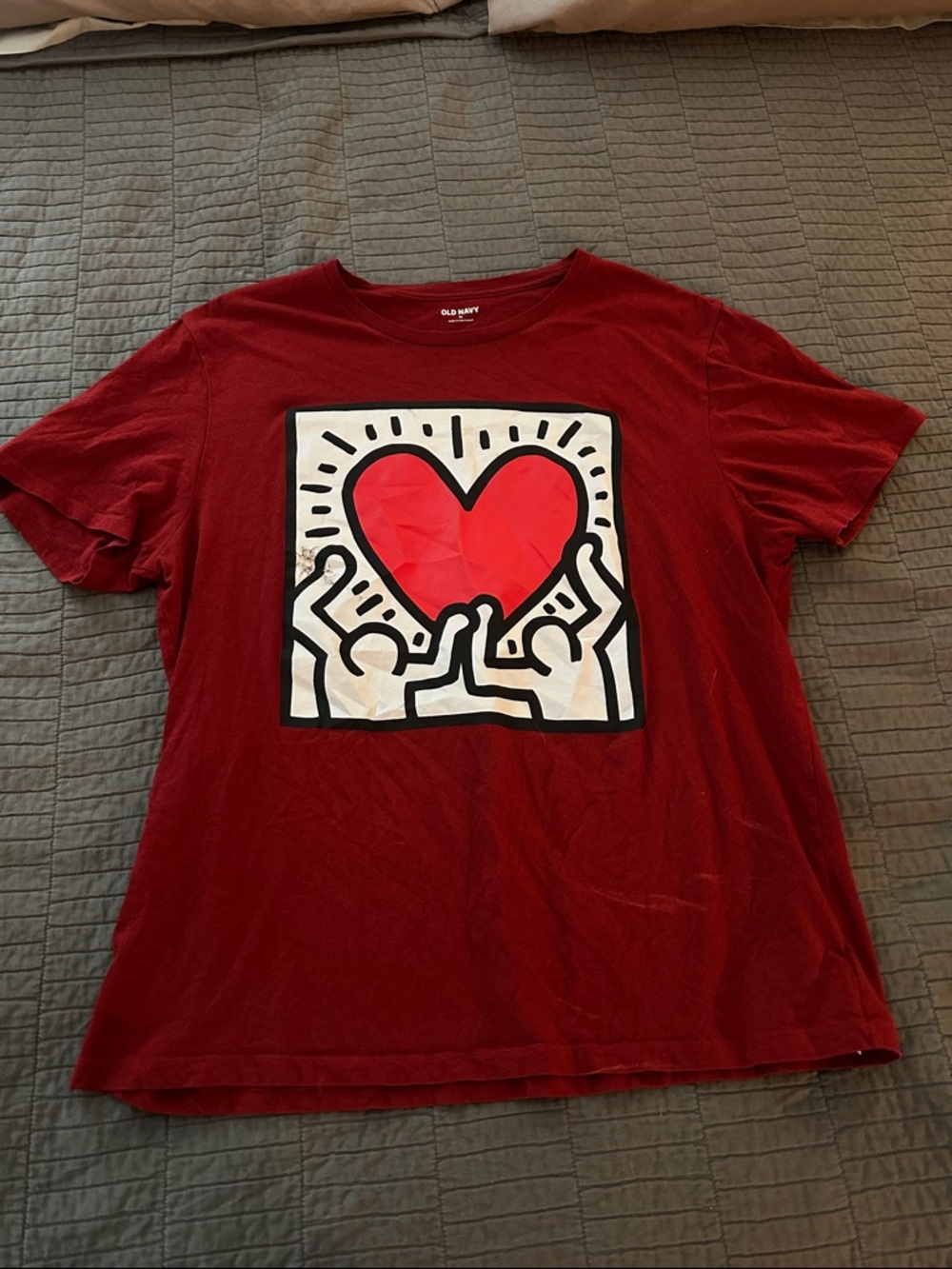 Old Navy Red Tee with Bold Heart Graphic